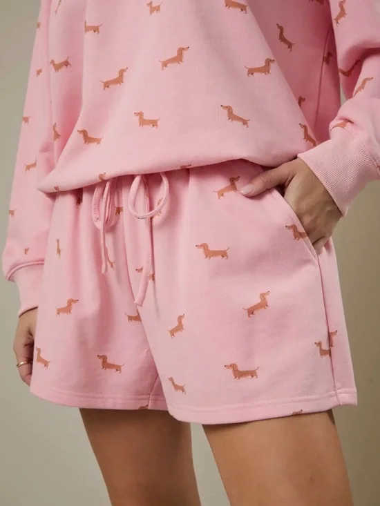 Women's Pink Dachshund-Print Hoodie and Shorts Set - Picture 2 of 6